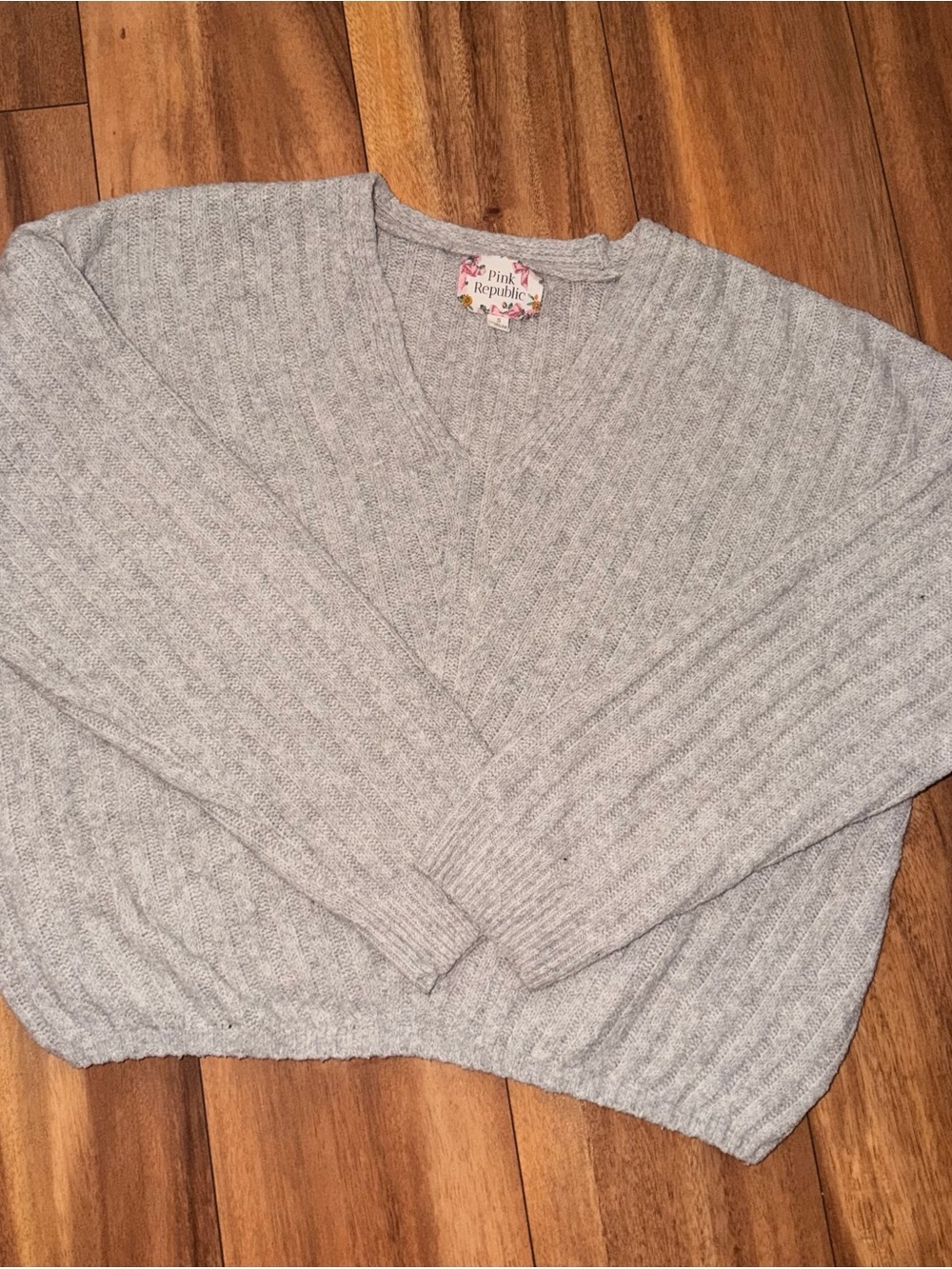 Pink Republic Gray Ribbed V-Neck Sweater